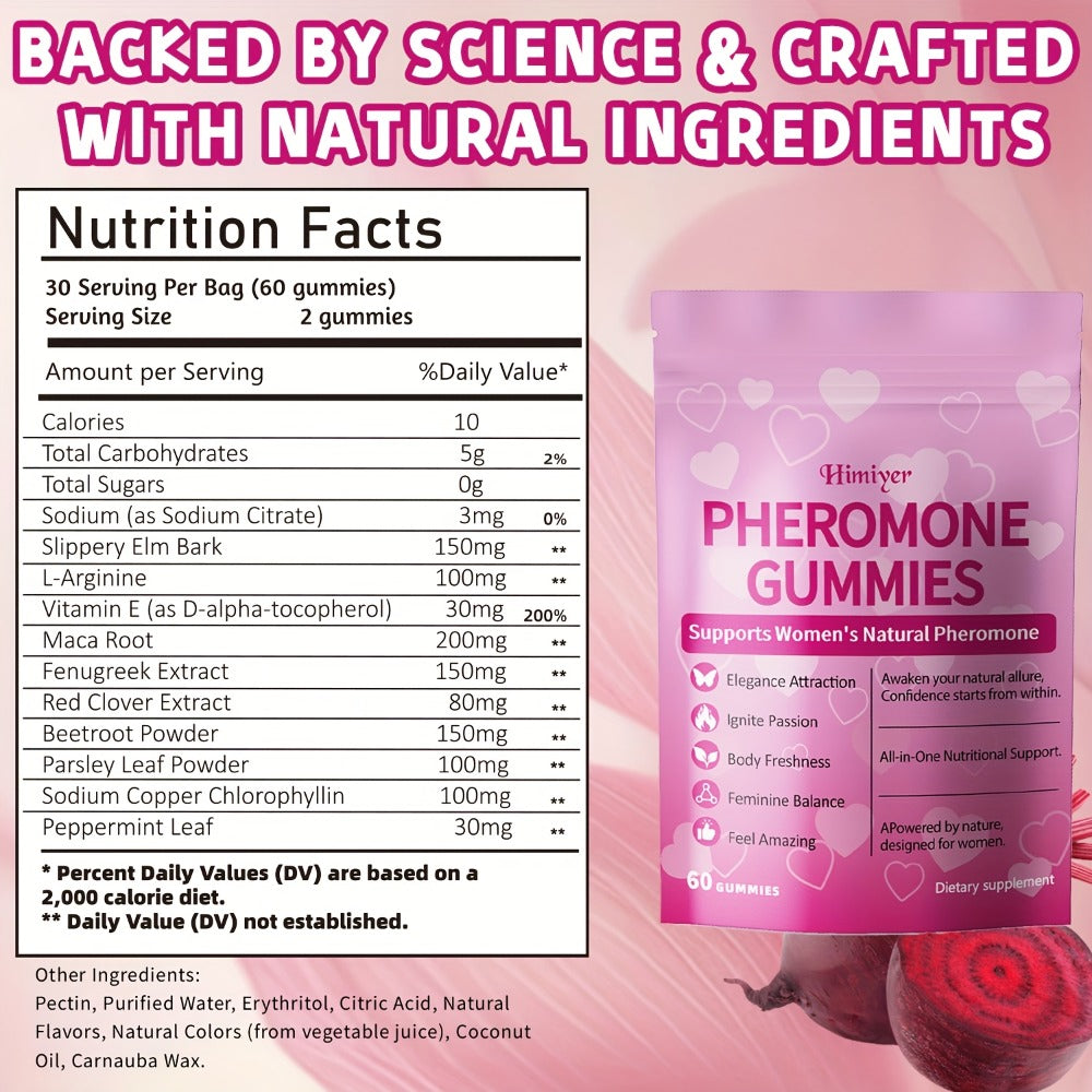 Women's Pheromone Gummies with L-Arginine, Maca & Beetroot, Natural Attraction, Confidence & Feminine Balance Supplement — im
