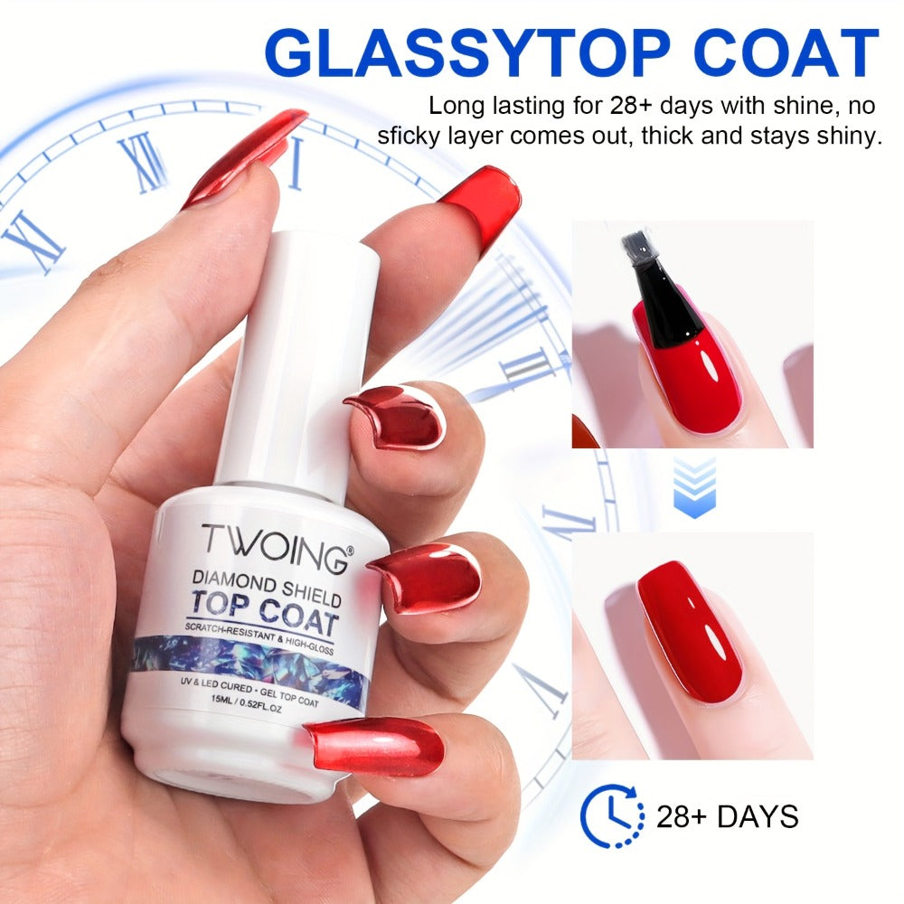 No-Wipe Gel Top Coat 2-Pack Diamond Shine High Gloss – LED Soak-Off Nail Sealer, Long-Lasting Scratch-Resistant Crystal Clear