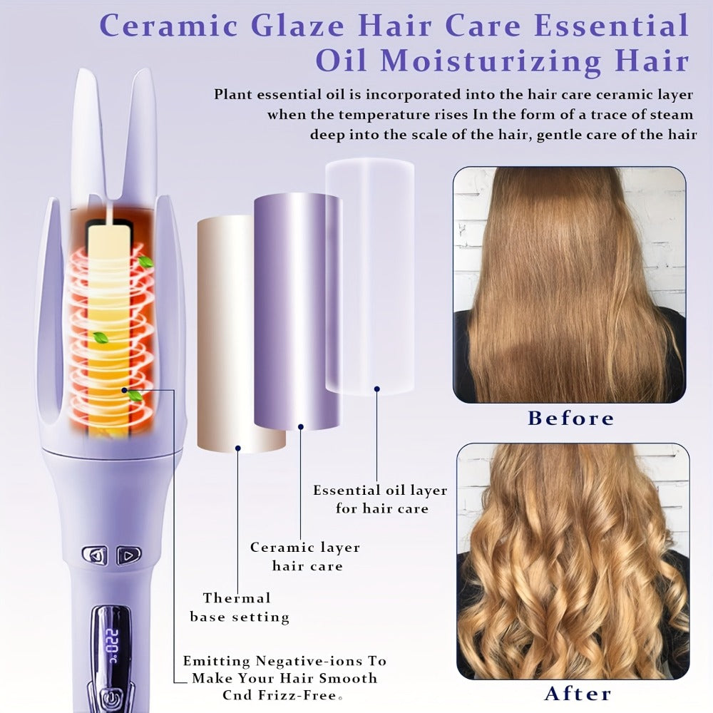 Automatic Hair Curler Rotating Barrel Electric Ceramic Tourmaline Curling Iron One-Button, for Home, Travel and Salon Hair St