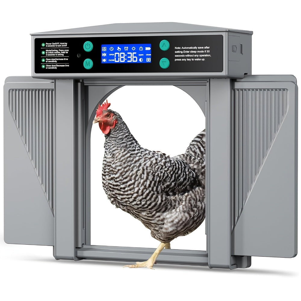 Chicken Coop Door, Timer Light Sensor Anti-Pinch Auto Open for Garden, Patio and Yard Use, with Listed Configuration — image 
