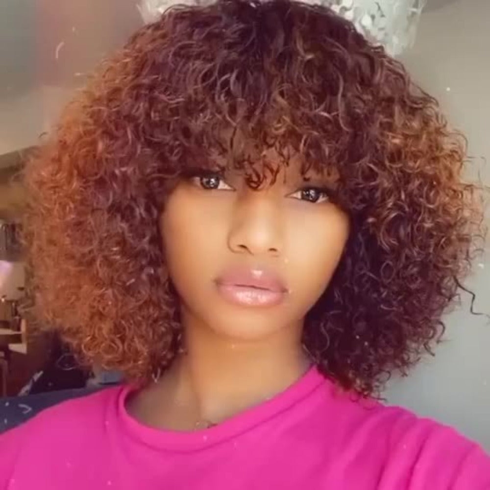 12-Inch Water Wave Bob Human Hair Wig with Bangs, 150% Density and TT1B/33 or P1B/30 Color — image 14