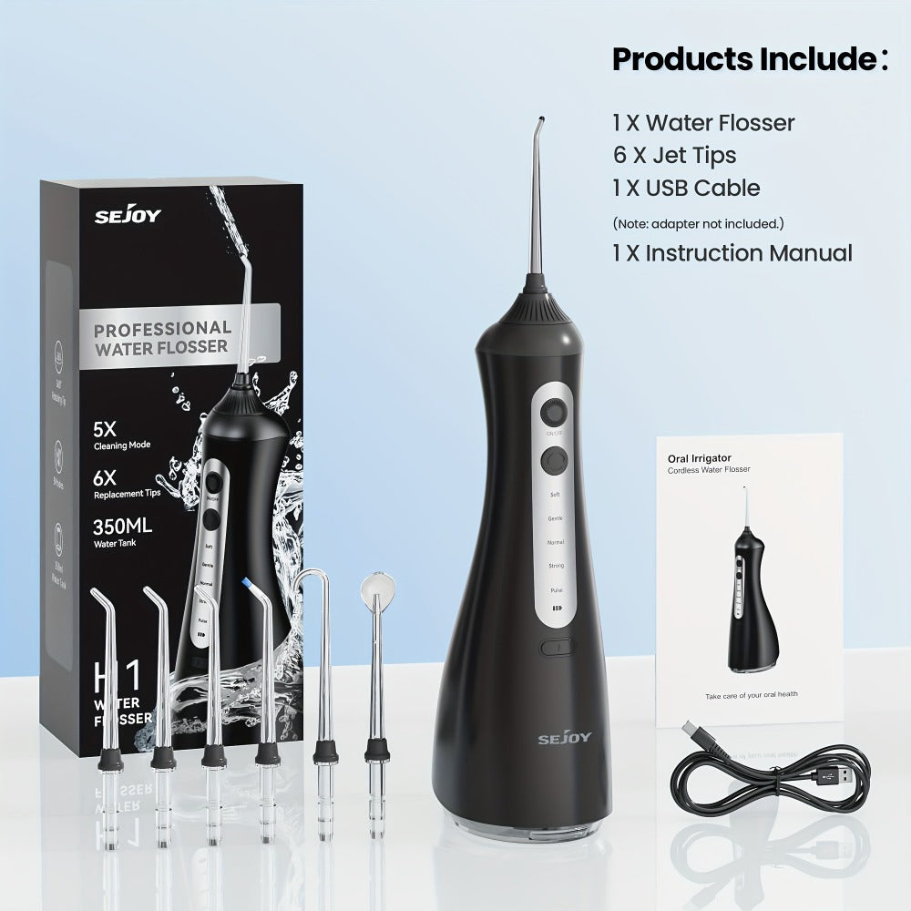 350 ml Cordless Water Flosser Kit with Six Jet Tips, Five Mode Labels, USB Cable and Manual — image 3