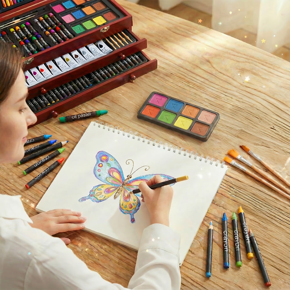 172 Piece Deluxe Art Set in Wooden Case with 2 Drawing Pads Crayons Acrylic with the Listed Color, Size or Set Options for Ev