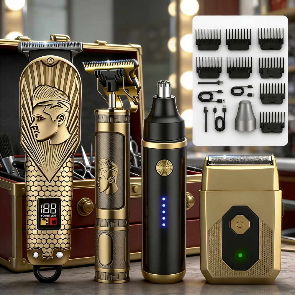 Hair Clipper & Trimmer Set 4-Piece for Men – Professional Barber Kit with Nose Trimmer, Detail Trimmer, Guide Comb — image 10