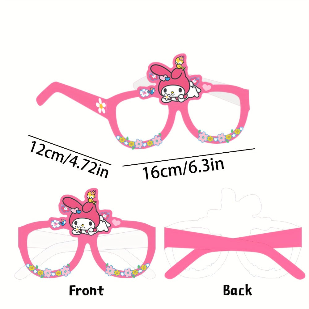 Sanrio Photo Booth Glasses Props 12 Pcs Hello Kitty Kuromi My Melody Cinnamoroll Gudetama for Parties, Celebrations and Guest