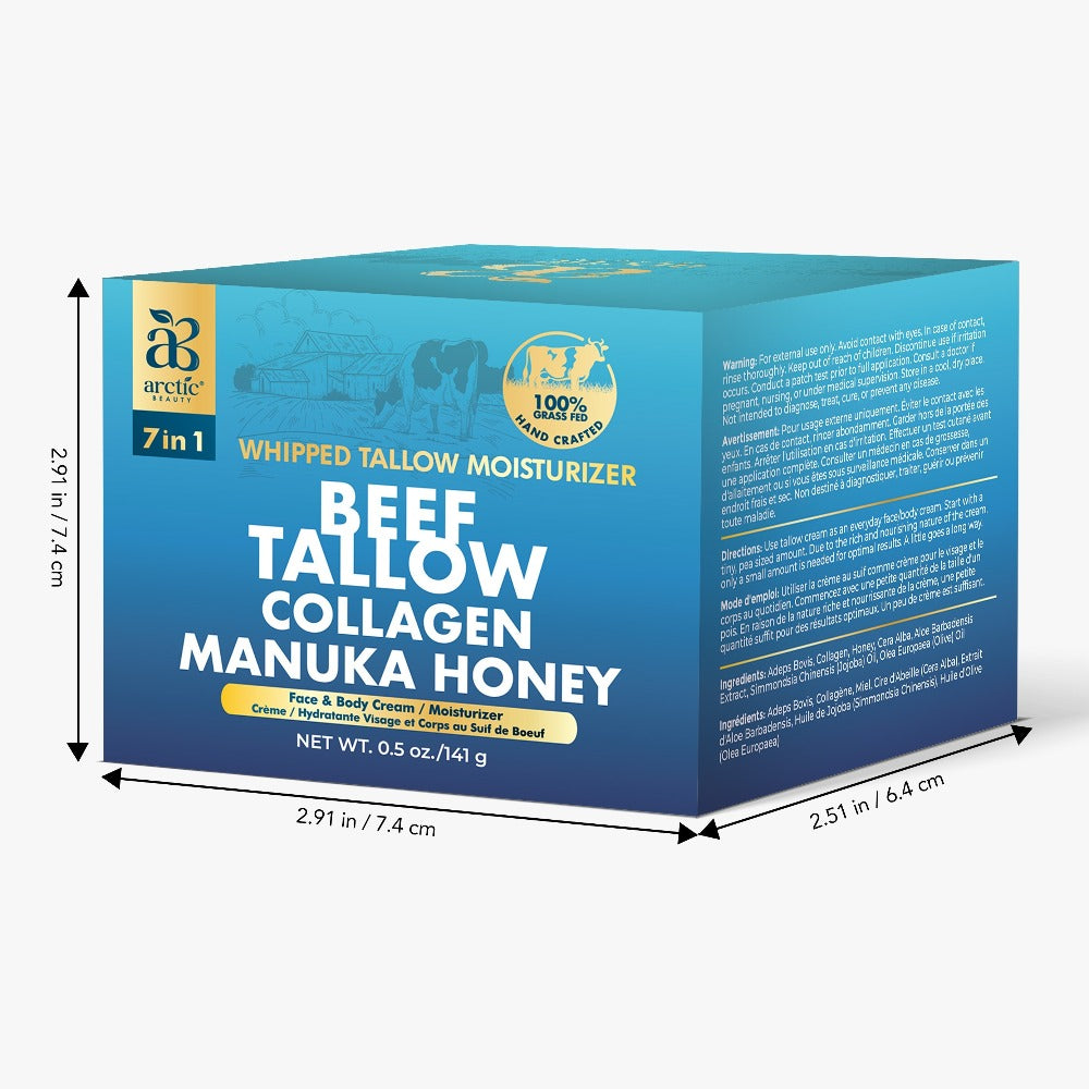 Whipped Beef Tallow Moisturizer – Organic Grass-Fed Face & Body Cream with Manuka Honey, Jojoba Oil, Collagen & Aloe Vera — i
