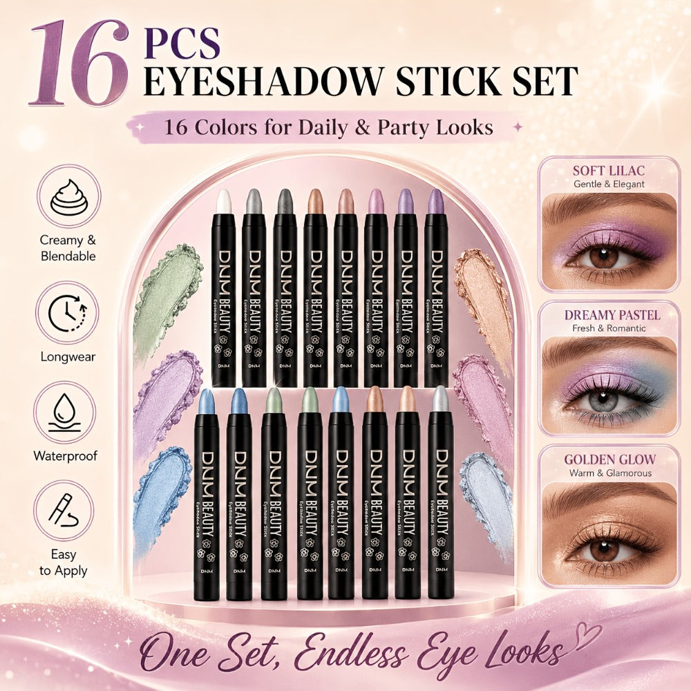 Highly Pigmented Eyeshadow Stick Set 16 Colors Waterproof Matte & Shimmer Eye Makeup Pencil Kit — image 11