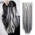 Space Gray Clip In Hair Extensions 6 Piece Set 24 Inch Heat Resistant Synthetic Fiber – Instant Length & Volume for Women | D