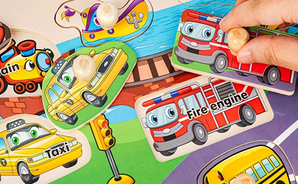 Six-Board Wooden Peg Puzzle Set with Metal Storage Rack and Scene or Animal Theme Checkout Options — image 13
