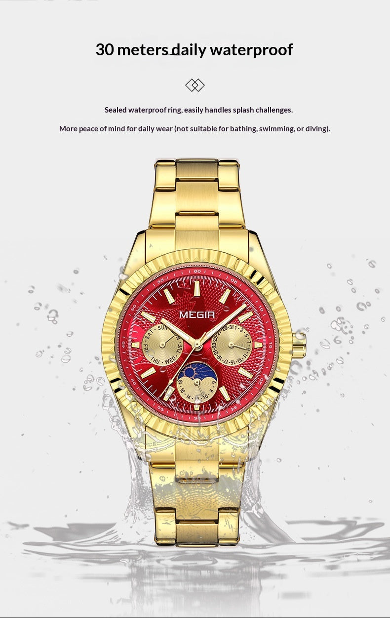 Lunar Phase Business Steel-Strap Waterproof Quartz Men's Watch