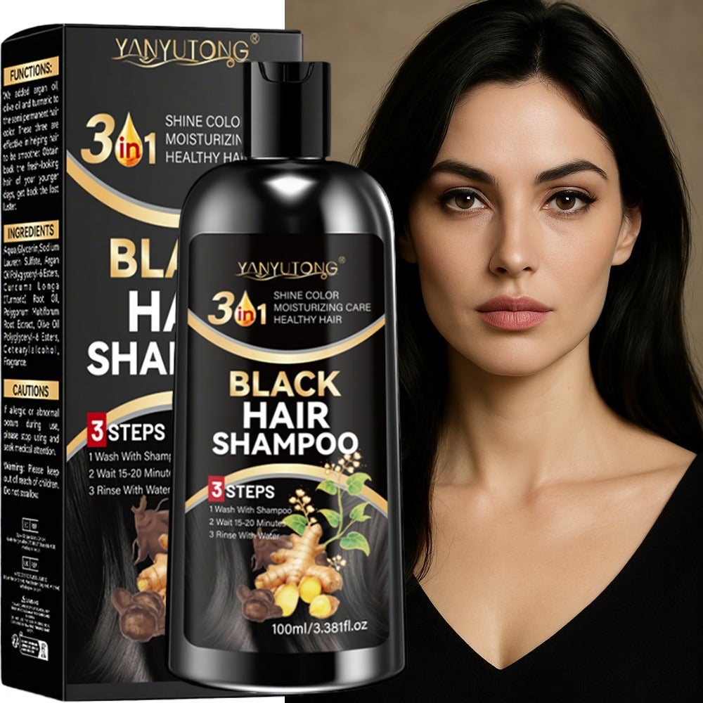 Hair Dye Shampoo, YANYUTONG 100ml Black 3-in-1 Bottle with Three-Step Package Directions for Home Use — image 6