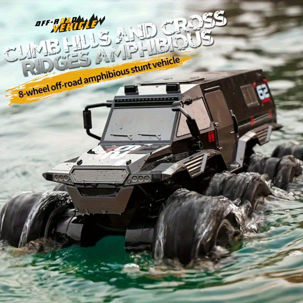 Amphibious RC Truck 8-Wheel Drive 4-Motor Off-Road Climbing Remote Control Armored Vehicle, Oversized Land & Water Military T