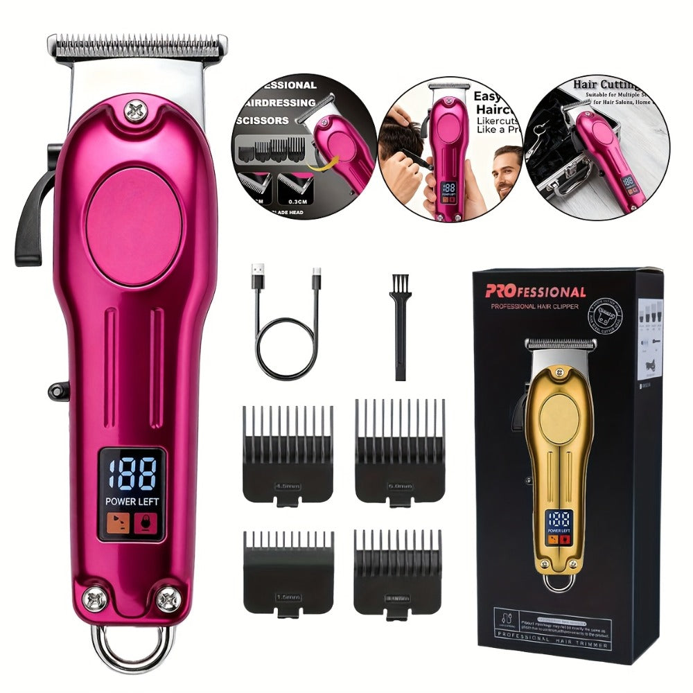 Cordless Hair Clipper Set for Men & Women – Professional Wireless Barber Clippers with T-Blade Trimmer, LED Screen, Adjustabl