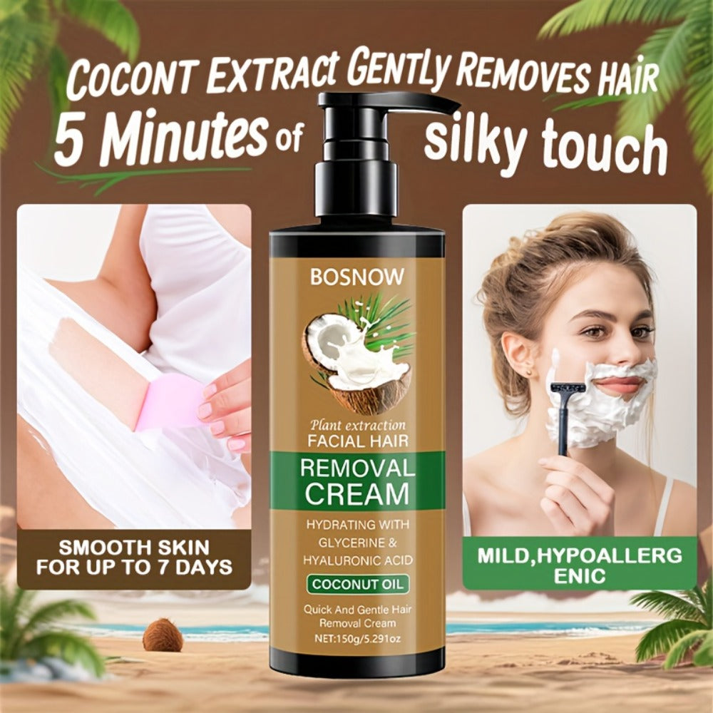 Hair Removal Cream BOSNOW 150g Coconut Oil Pump Bottle with Carton for External Body Grooming — image 9