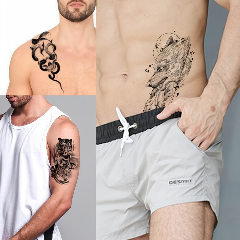 Temporary Tattoos GLARYYEARS 48-Piece Black Skull, Snake and Dark Art Set with 12 Large and 36 Small Sheets — image 2