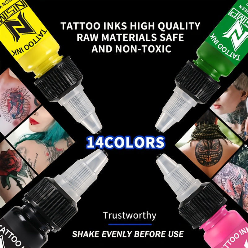 Tattoo Ink NISIMP 7- or 14-Color Gift Box Set with Transparent Bottles and Two Configurations — image 12