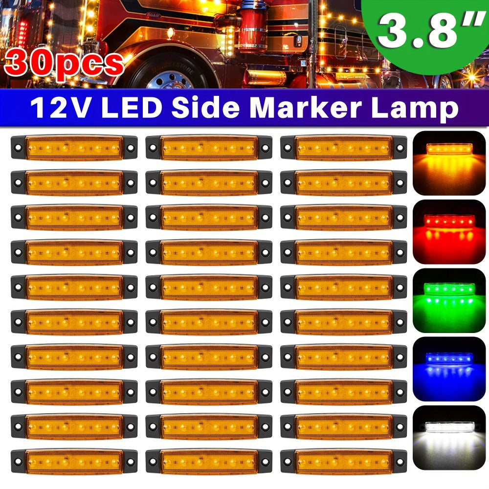 Thirty-Piece 12 V LED Side Marker Light Set with Six LEDs per Lamp in Amber, Red, White, Blue, Green or Purple — image 2