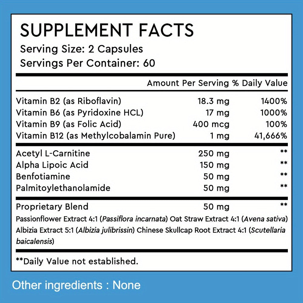 Neuro Health Support Supplement 120 Capsules with 12 Essential Vitamins & Antioxidants for Nervous System — image 2