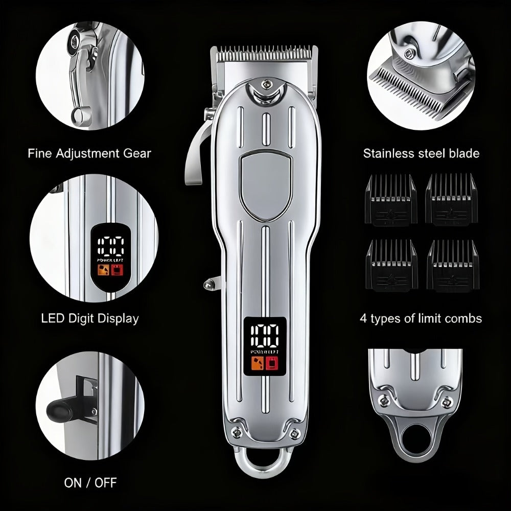 Professional Electric Hair Clipper Set for Men – 5-Speed LED Display Rechargeable Beard Trimmer & Hair Carving Kit — image 6