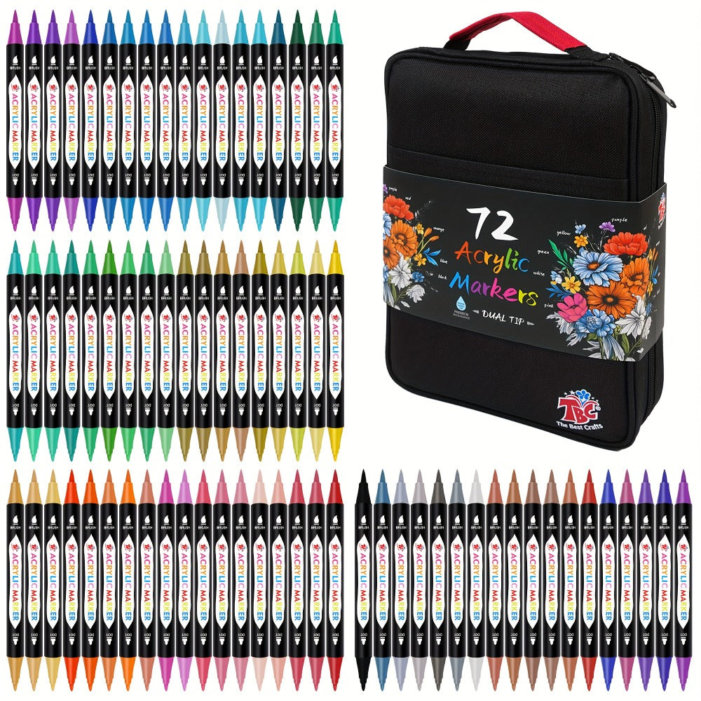 Acrylic Paint Markers with Canvas Bag Dual Tip 48 72 108 Colors, Double Zipper Premium Storage — image 1