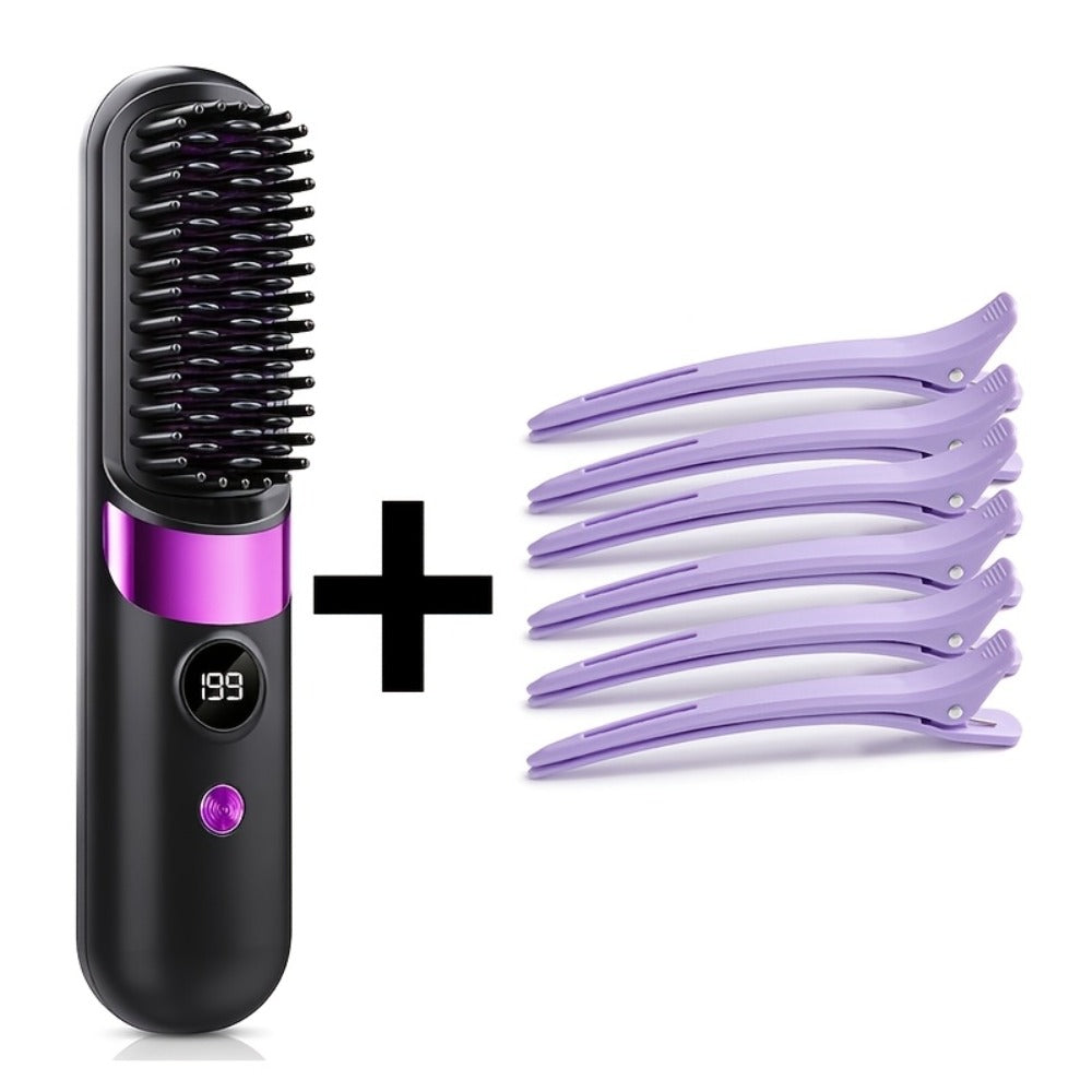Ionic Hair Straightener Brush USB-C Rechargeable 3-in-1 Straightener Curler Styler, Adjustable Temperature — image 4