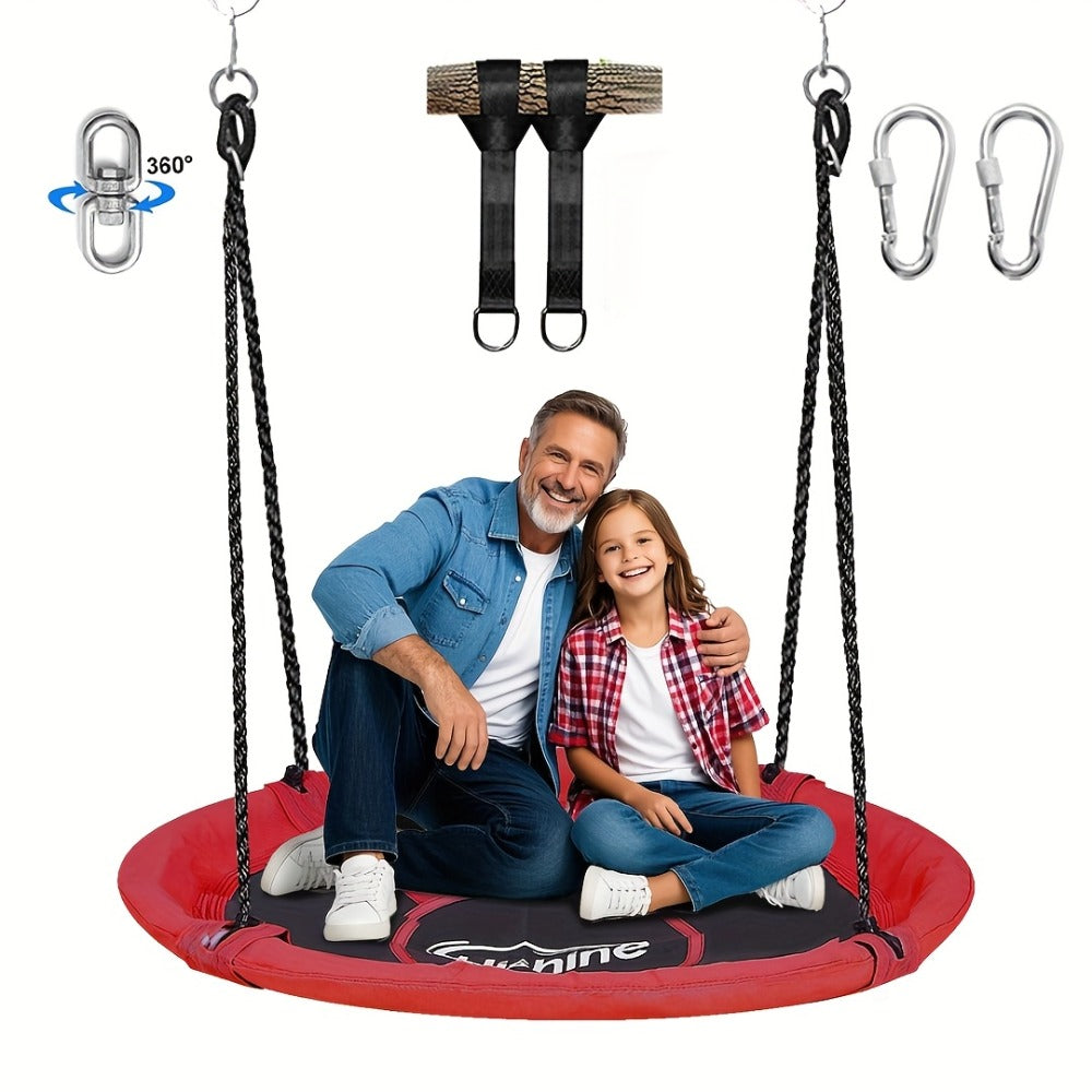 43 Inch Saucer Swing for Kids Outdoor, 360° Spinning Nest Swing with Swivel, Adjustable Ropes & Hanging Straps for Tree or Sw
