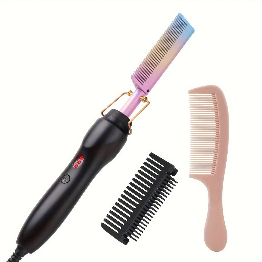 Electric Hot Comb Heated Beard Straightener Brush Fast Heating Anti-Scald Ceramic 2-in-1, for Home, Travel and Salon Hair Sty
