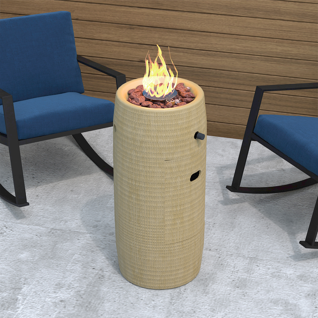 Propane Fire Pit Portable 11 Inch Outdoor 15000 BTU Self-Lighting Metal Concrete All-Weather Round Patio for Garden, Patio an