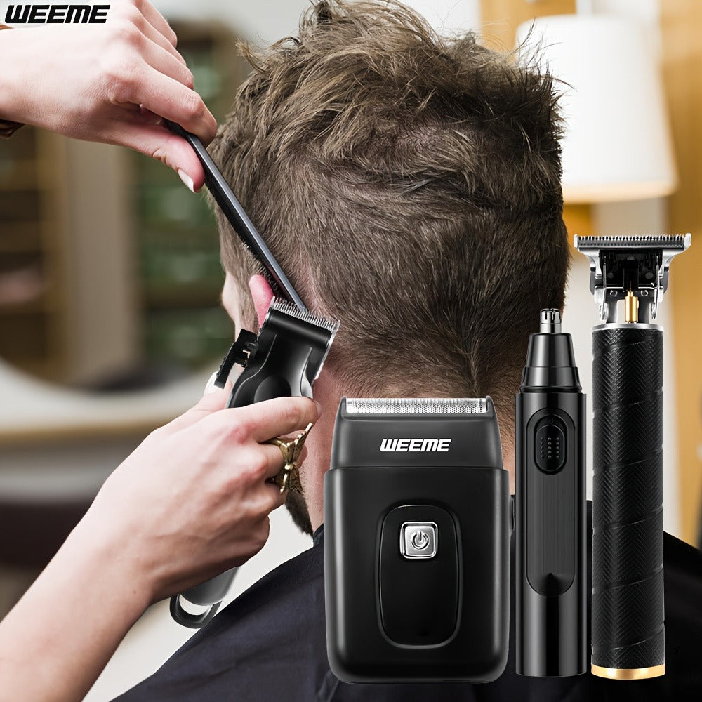 Mens Grooming Kit with Nose Hair Trimmer Electric Shaver WEEME 826 USB Rechargeable LCD Display – Complete Shaving Trimming S