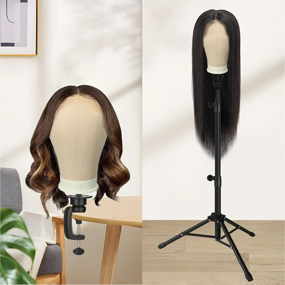Canvas Mannequin Head for Wig Making with Stand 21 22 23 24 Inch – Complete Set with Needles & Wig Caps, Holes for Styling He