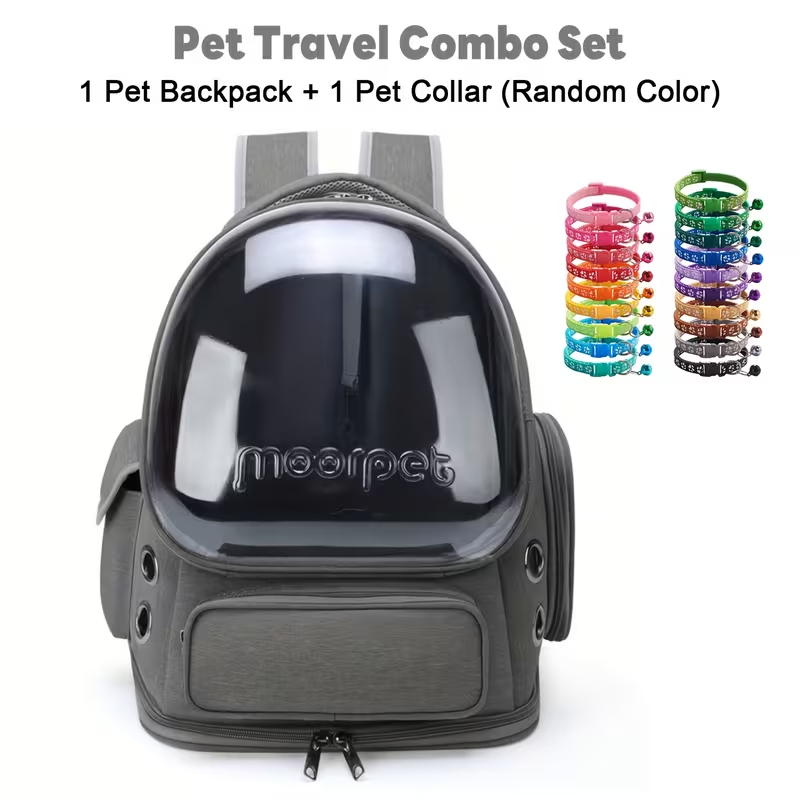 Dome-Window Pet Carrier Backpack and Collar Set with Mesh Panels in Five Source-Labeled Color Options — image 10