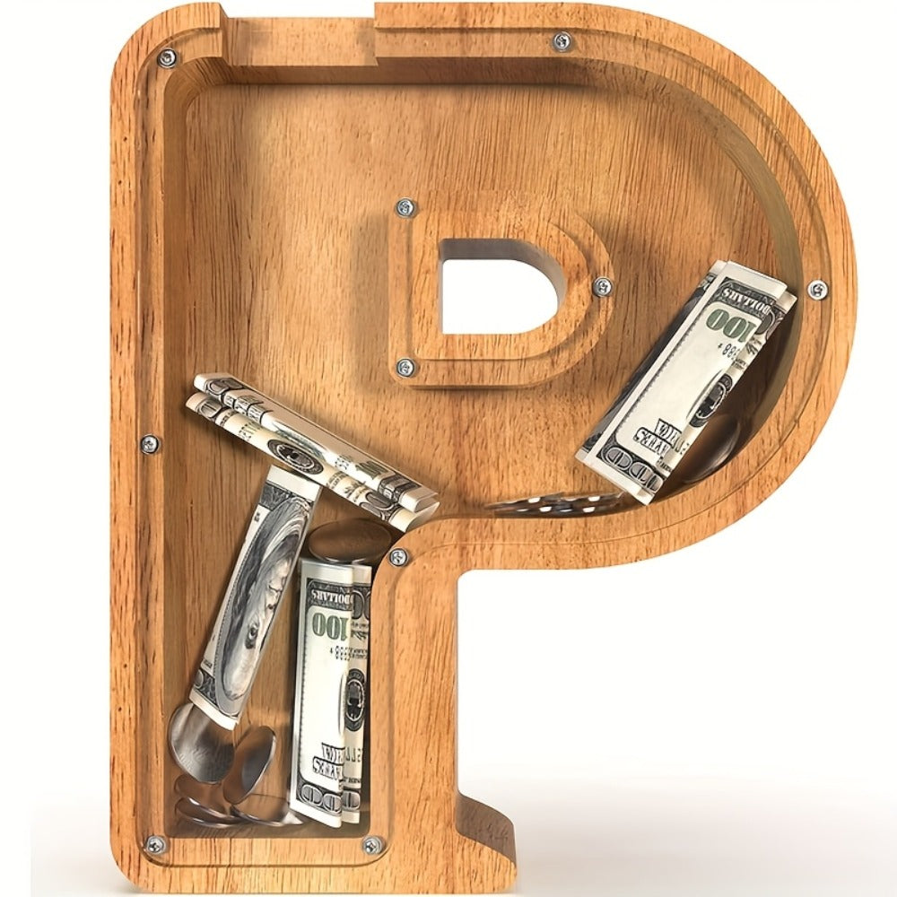 Wooden Letter Penny Bank – Alphabet Coin Bank Savings Box for Kids & Adults, Personalized Money Bank Birthday Gift — image 23