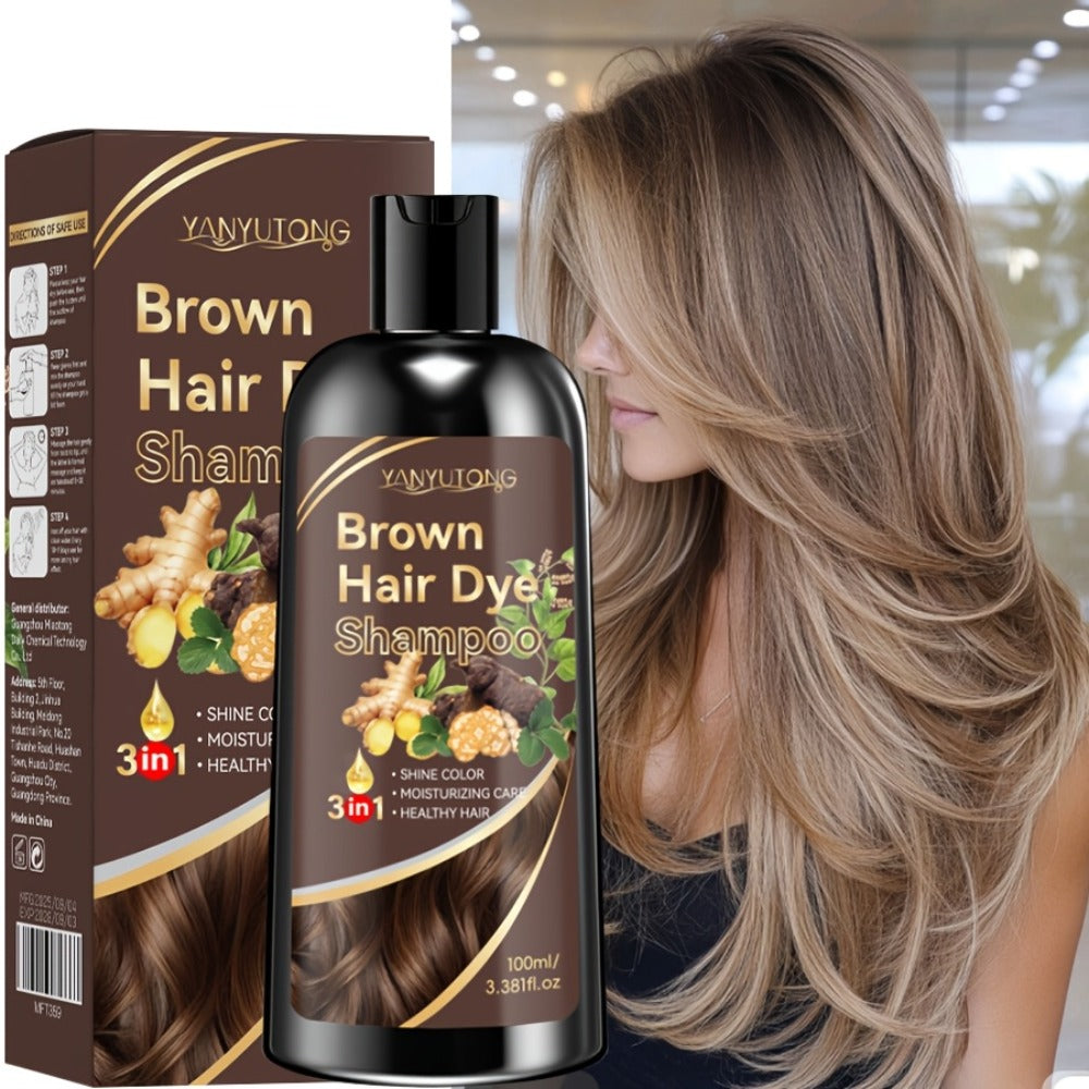 Hair Dye Shampoo Natural Plant Pigments, Fast Gray Hair Coverage in 1 Wash, 3.38oz Travel Size, Black Brown Chestnut Brown — 