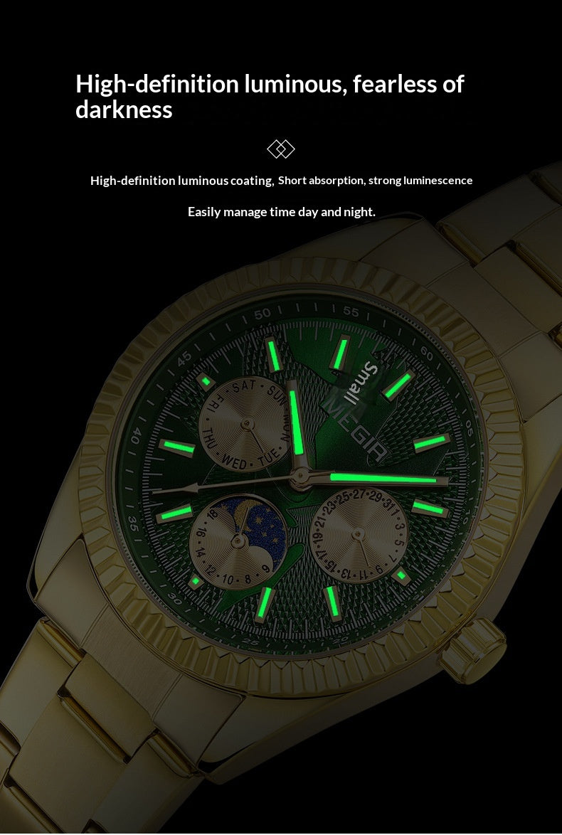 Lunar Phase Business Steel-Strap Waterproof Quartz Men's Watch