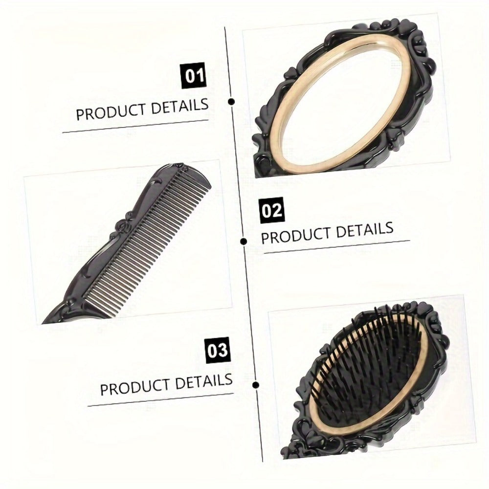 Retro Hair Comb Set with Mirror Scalp Massage Hairbrush Pocket Mirror Vintage Vanity Brush Set for Women Girls Travel Daily G