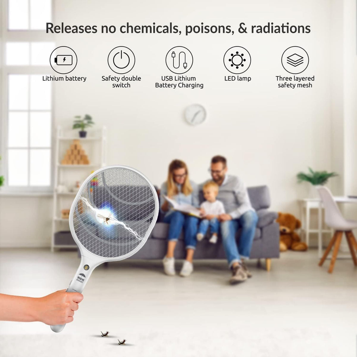 Electric Fly Swatter Racket Rechargeable 2-Pack, 3000V Bug Zapper with LED Light, USB Charging — image 7