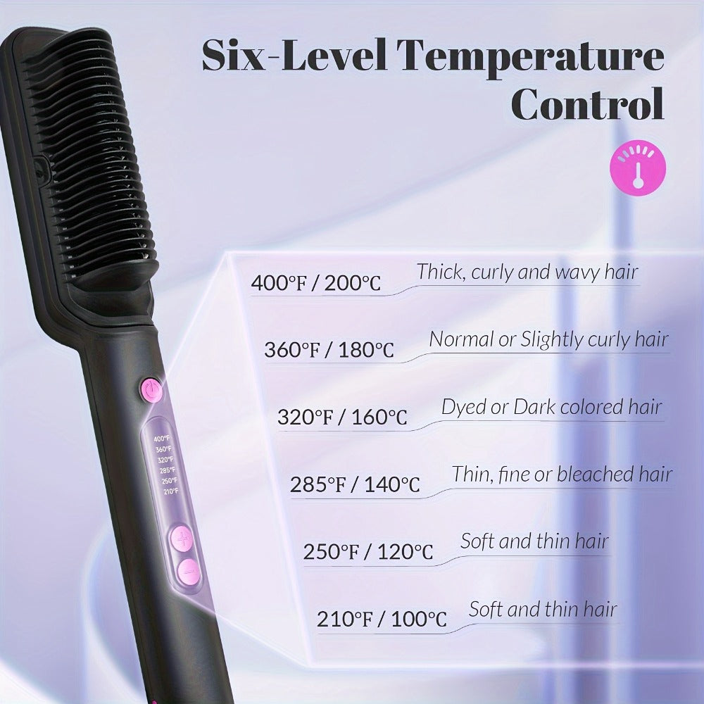 6-Setting Ionic Hair Straightener Brush with Fast Heat-Up & Anti-Scald Protection, for Home, Travel and Salon Hair Styling — 