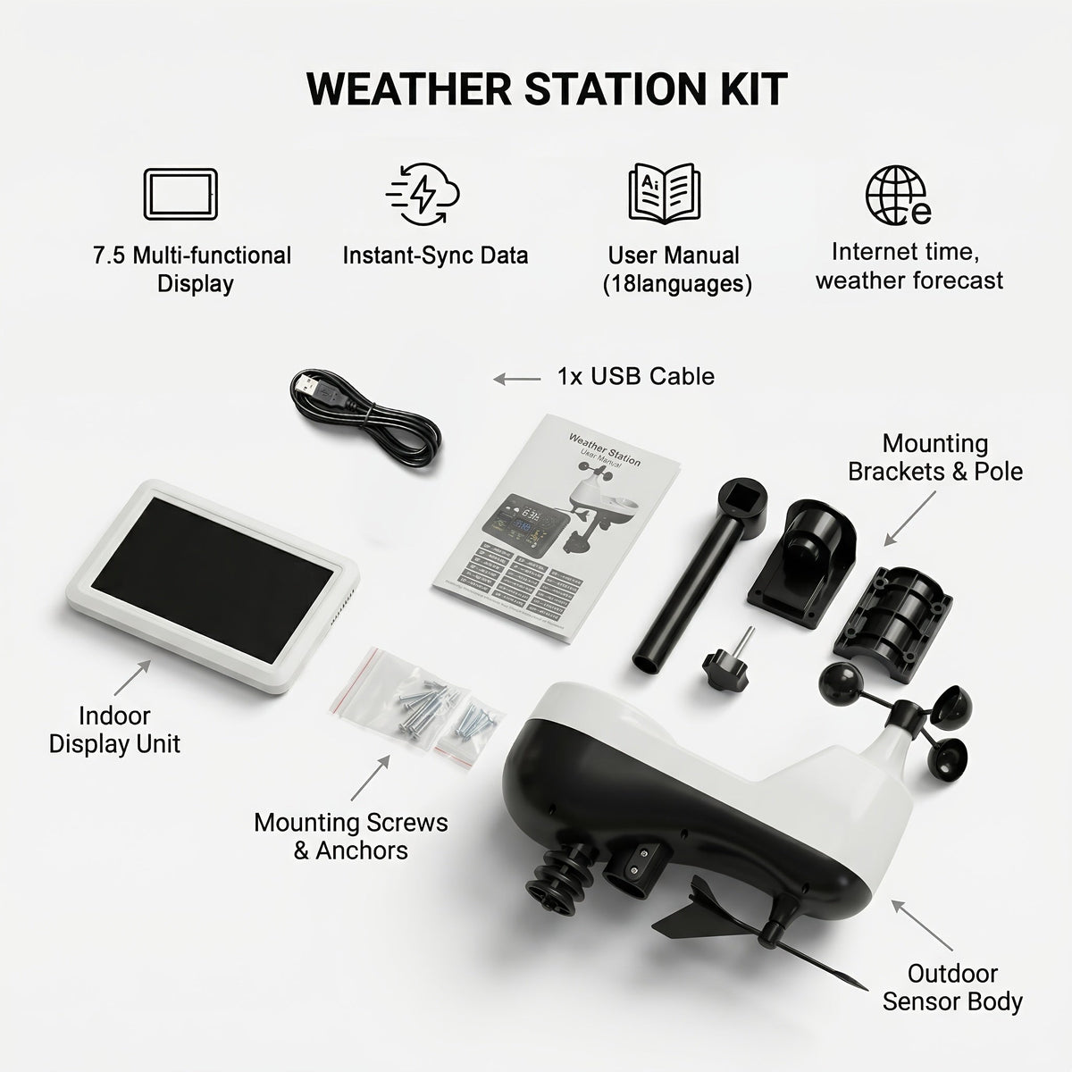 WiFi Weather Station | 7-in-1 Rain Gauge Wind Speed App Forecast — image 18