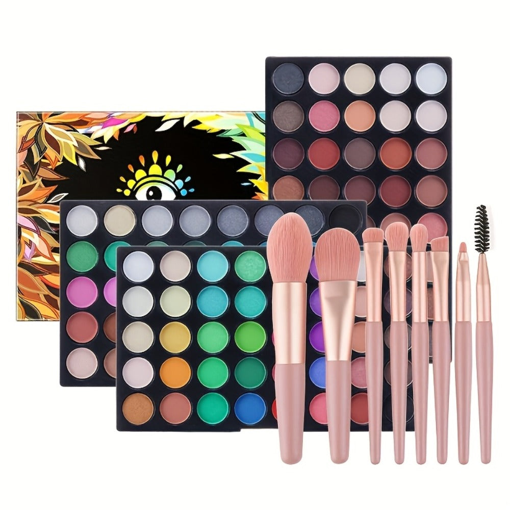 120 Shade Pro Eyeshadow Palette with 8 Brushes – Pearlescent & Matte Blendable Paste Formula for Smoky Eye, Cosplay, Stage & 