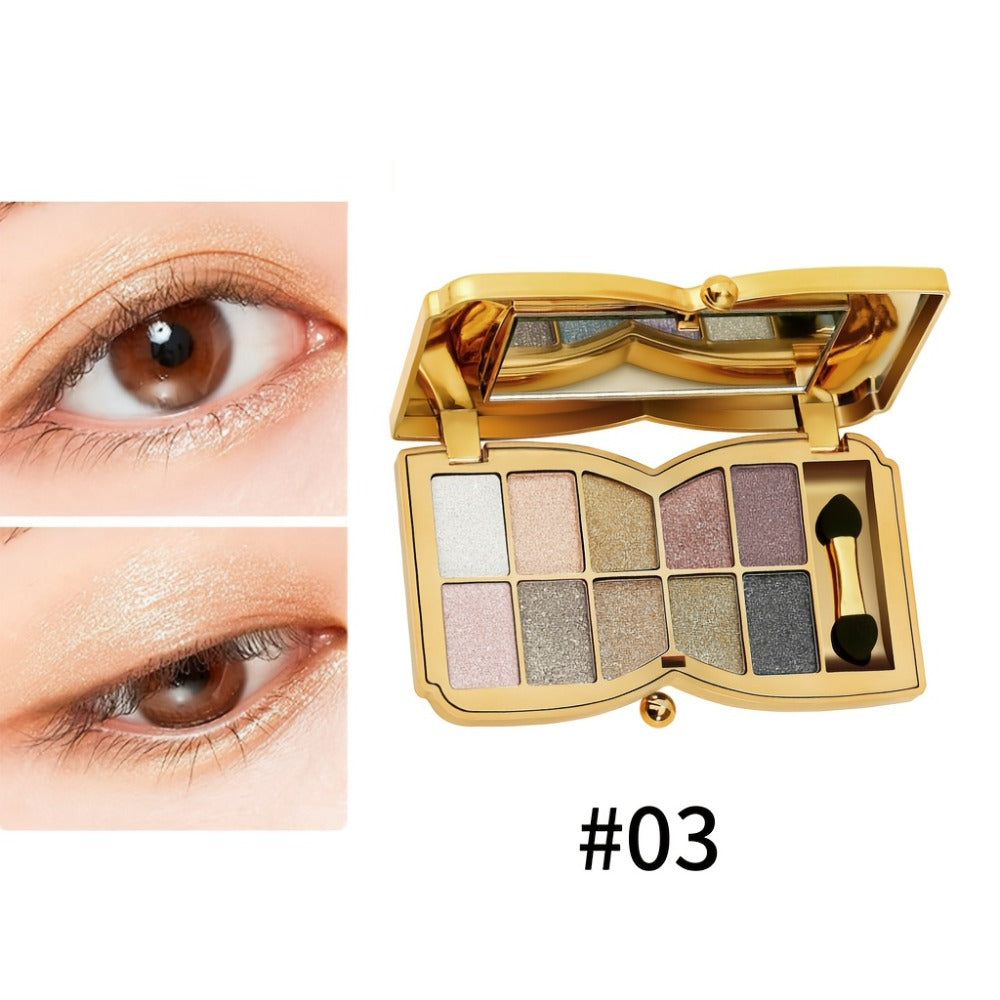 Eyeshadow Palette 10-Shade Gold Bow Compact with Mirror, Dual-Ended Applicator and Three Color Options — image 17