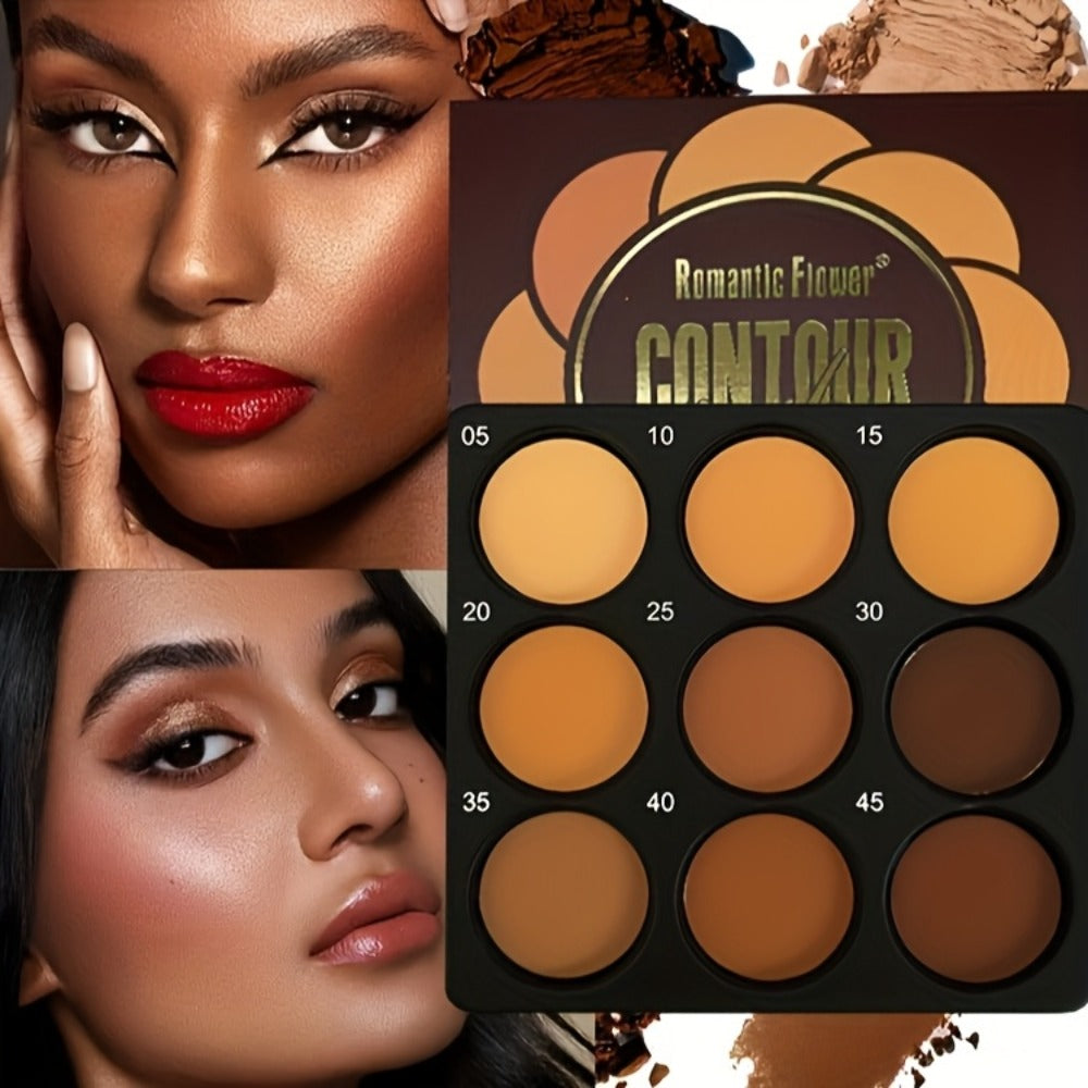 9 Color Contour Palette Matte Waterproof Full Coverage Concealer Eyeshadow Foundation Primer Oil Control 3D Face Sculpting Na