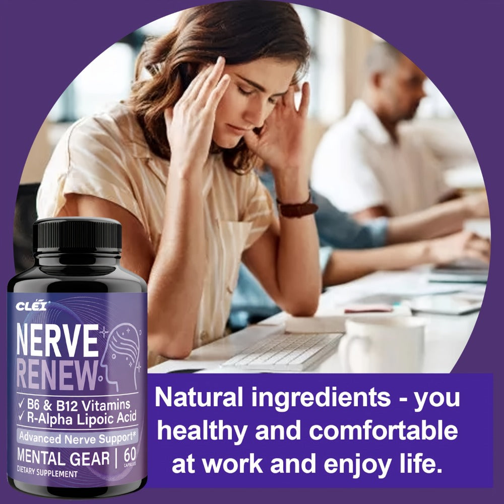 Nerve Renew Capsules with Vitamin B Complex & R-Alpha Lipoic Acid, Neuro Botanical Antioxidant Blend for Nerve Health — image
