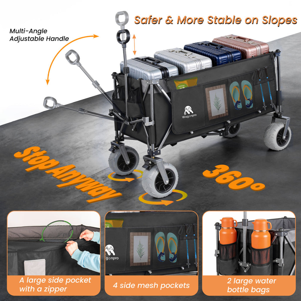 Folding Wagon 52 Inch Utility Cart Collapsible Beach Wagon with Frame for Garden Sports Camping Outdoor — image 5