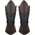 Costume Accessories 2-Piece Embossed Faux Leather Arm Guards with Buckle Straps in Black for Themed Events — image 1