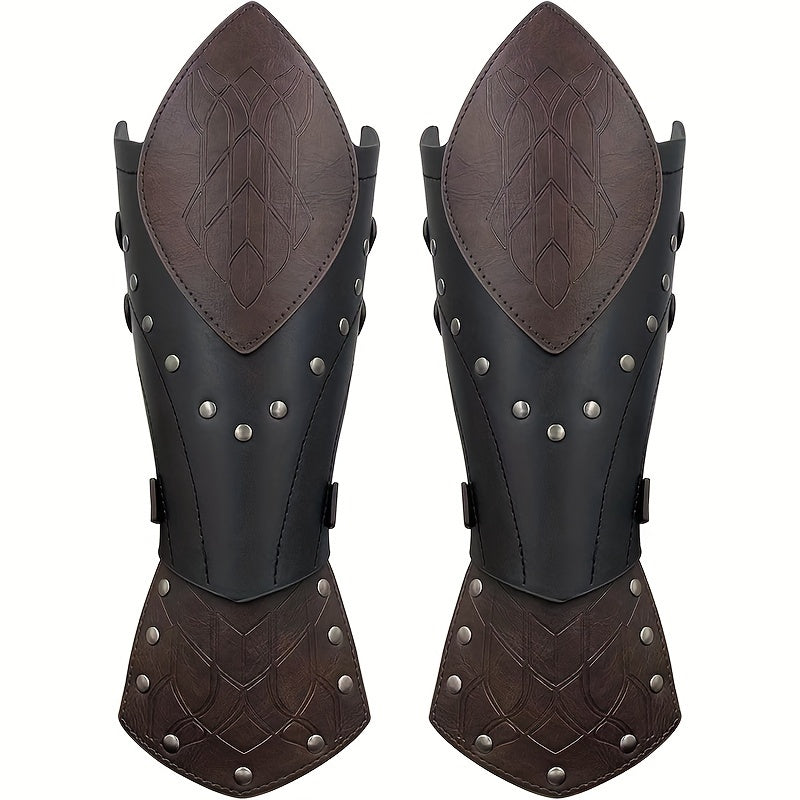 Costume Accessories 2-Piece Embossed Faux Leather Arm Guards with Buckle Straps in Black for Themed Events — image 1