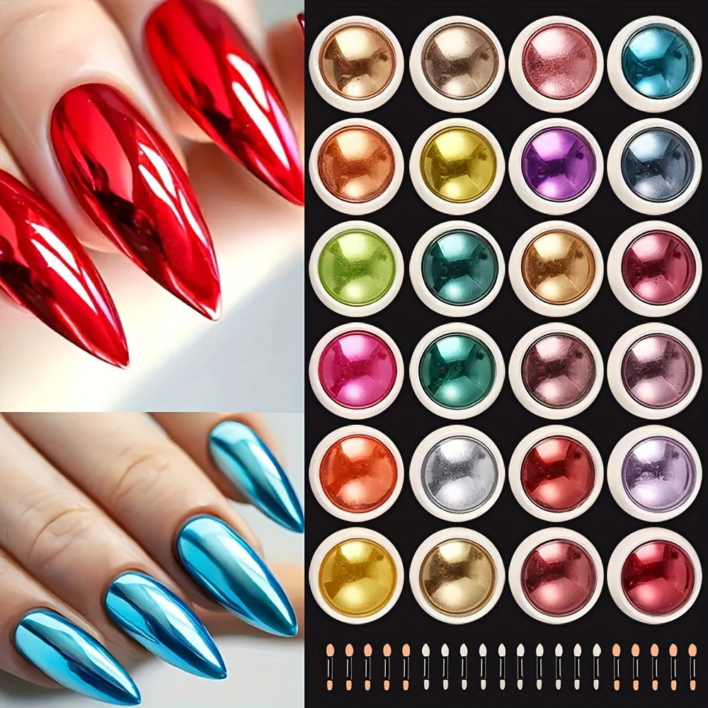 Chrome Nail Powder 24 Colors Set Holographic Mirror Effect Metallic Reflective Glitter Pigment for Gel — image 2