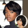 8-Inch Curly Pixie Bob Human Hair Wig in Black with Bangs, 150% Density and Machine-Made Cap — image 1