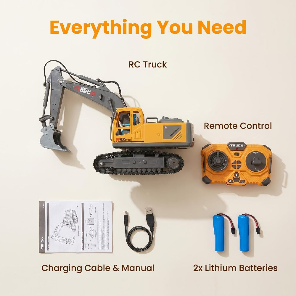 RC Excavator 1:20 Scale 2.4G 11CH, Alloy Remote Control Construction Toy with 680° Rotation & Working Arm — image 3