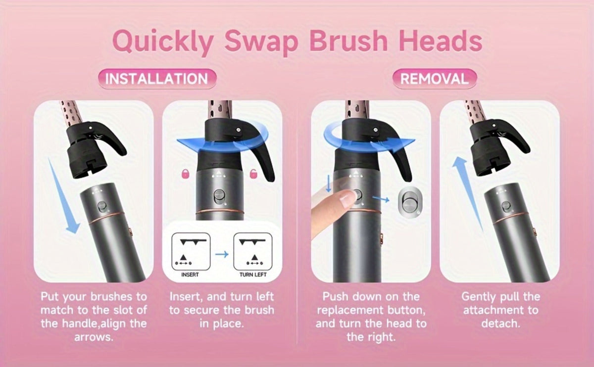 5-in-1 Hot Air Styling Comb Set Negative Ion Hair Dryer Brush with 5 Interchangeable Heads, for Home, Travel and Salon Hair S