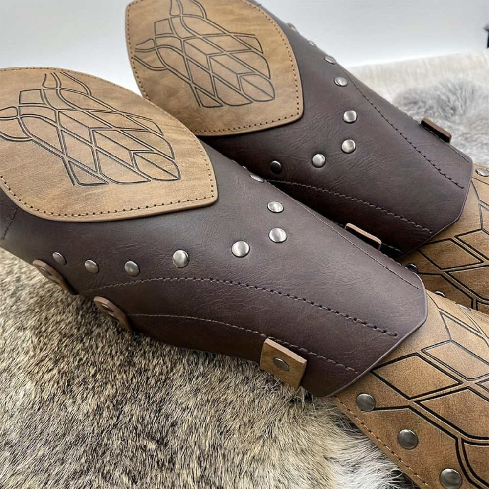 Costume Accessories 2-Piece Embossed Faux Leather Arm Guards with Buckle Straps in Black for Themed Events — image 8